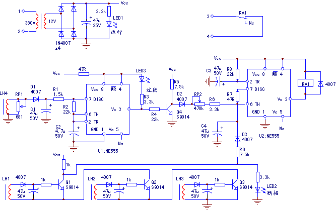 電動機(jī)斷相過載保護(hù)器整機(jī)電路